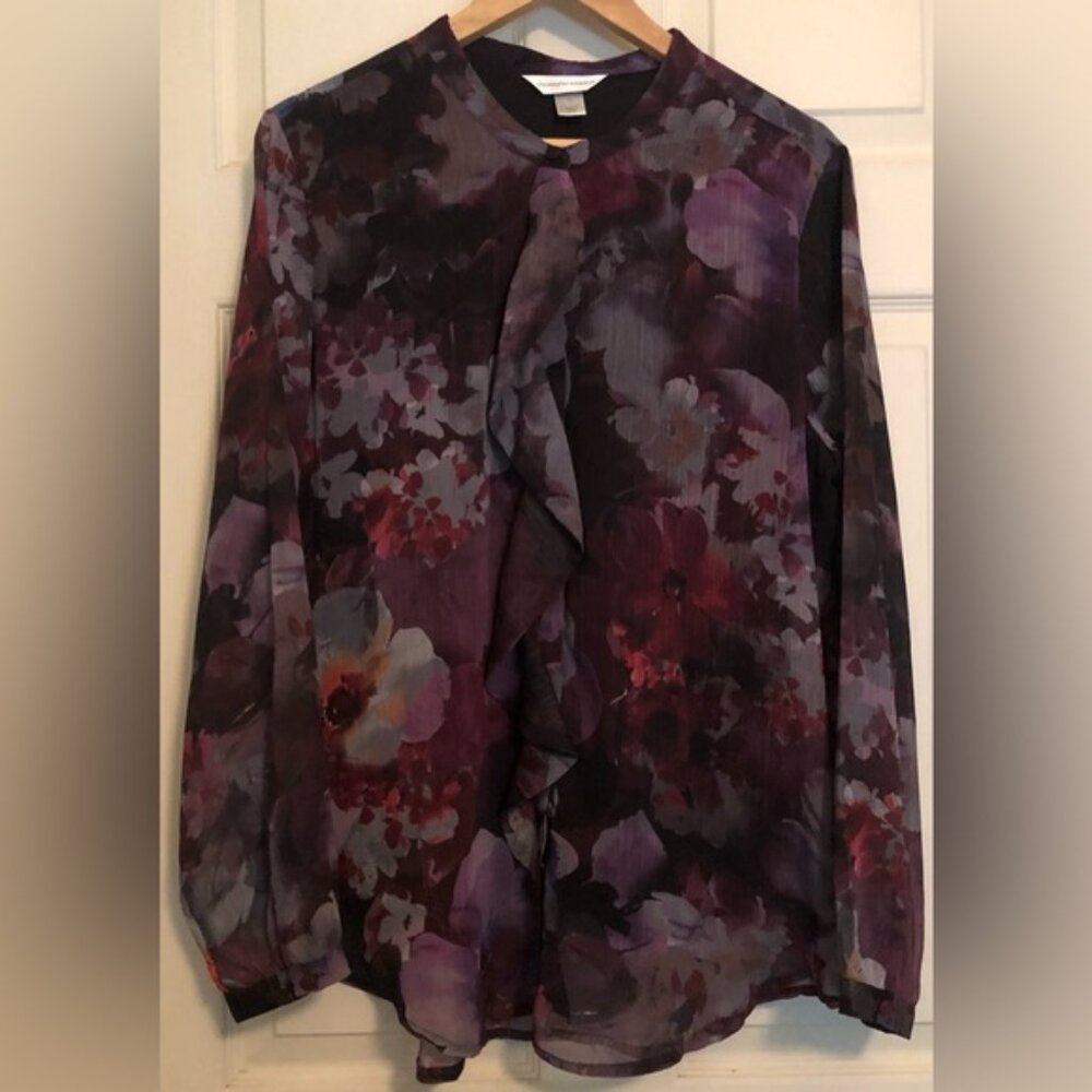 Christopher & Banks Floral Pattern Ruffled Blouse